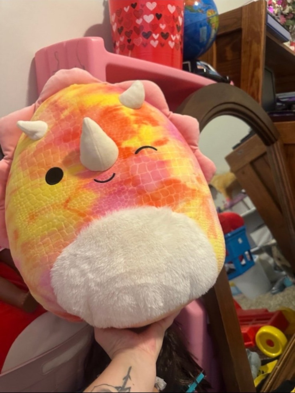 Squishmallows Multicolor Pink Yellow Orange Rainbow Triceratops Plush